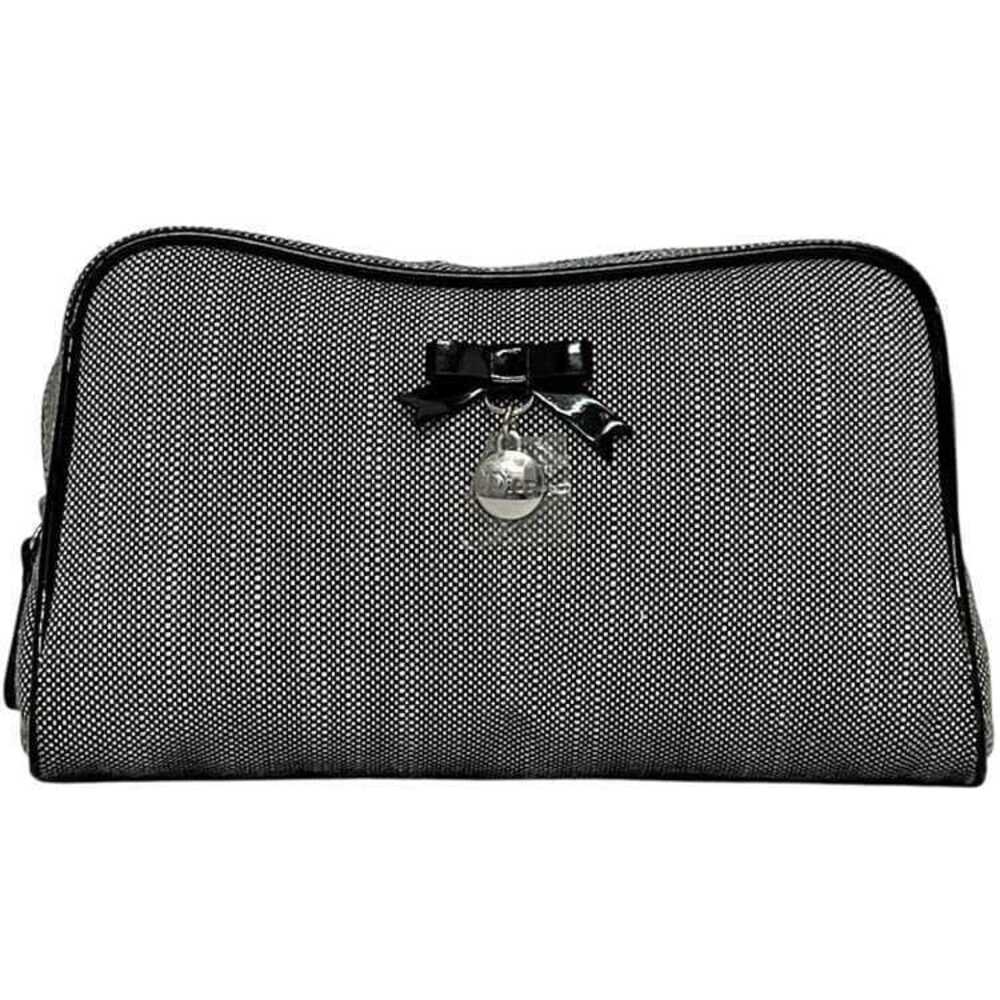 Christian Dior Pouch Gray Case Zip CD Ribbon Cosmetic Makeup Motif